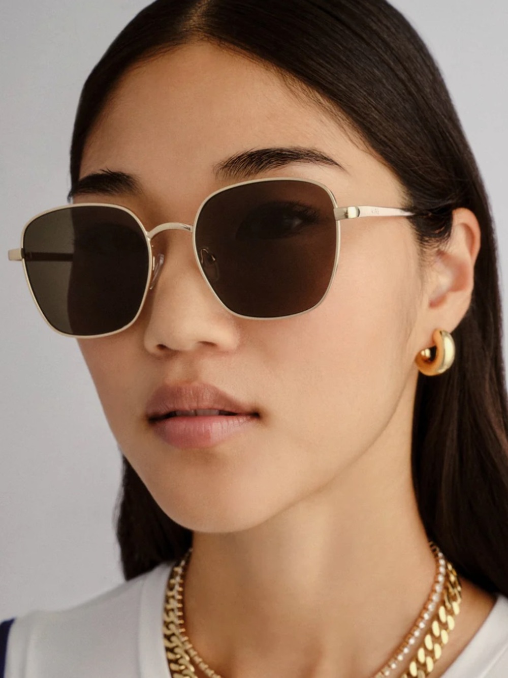 NWT Aire Spiral Gold Frame Square Sunglasses for Women With Dustbag